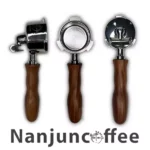 Portafilter with three pin , nanjun, size 51, dark wooden handle